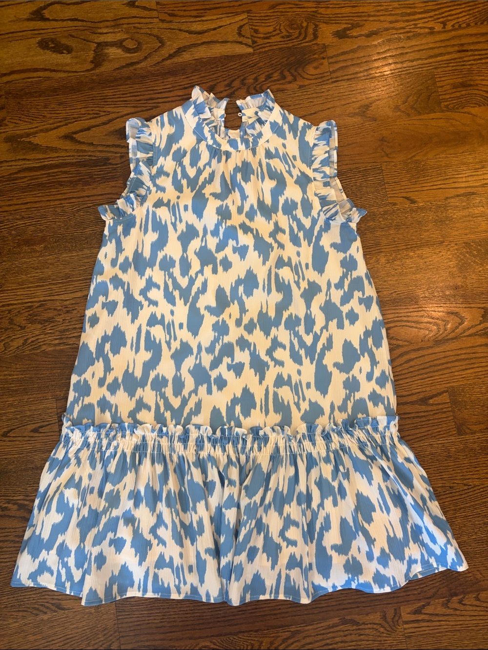 Pinch Blue and White Ruffle-Hem Printed Dress